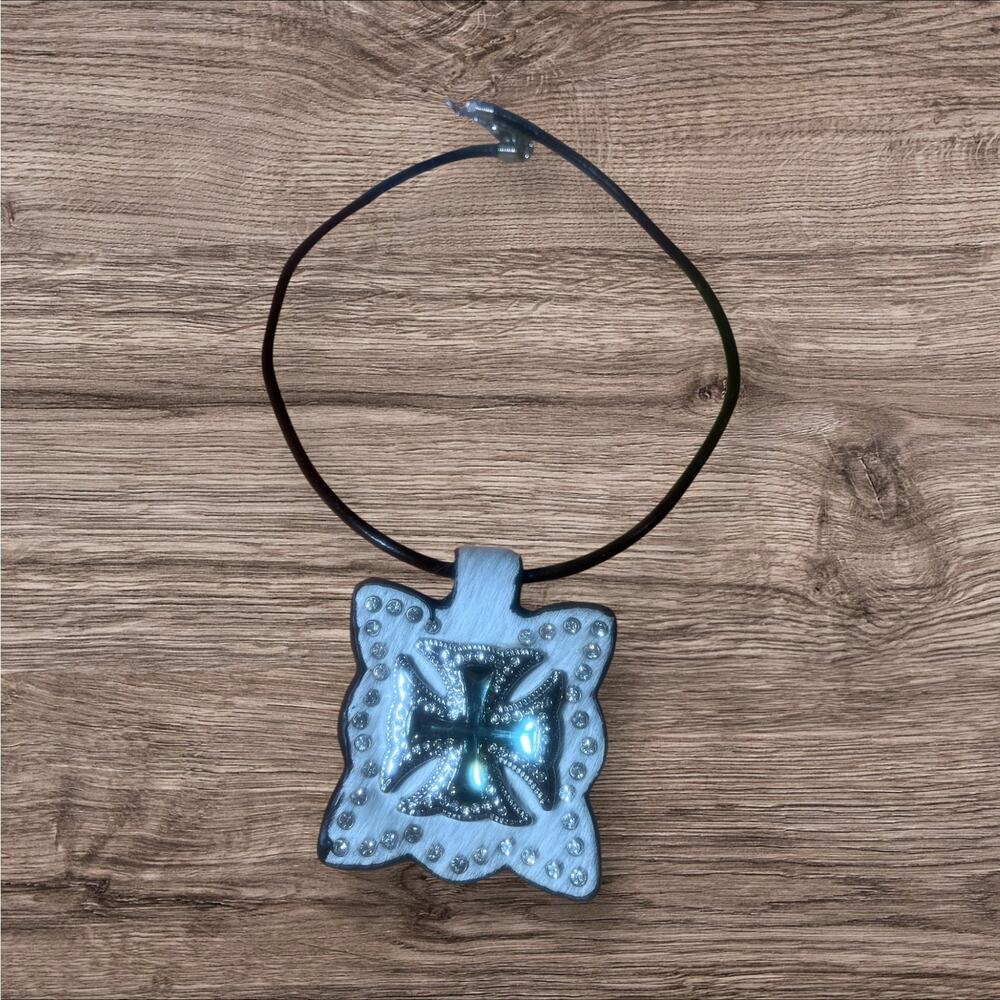 Set of 2 Western Cross Necklaces Cow Hair with Crystal/Stones NWT